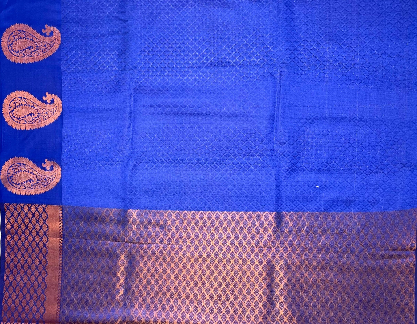 Blue Kora Brocade Saree with Contrast Banaras Border and Allover Body Design b0294ds