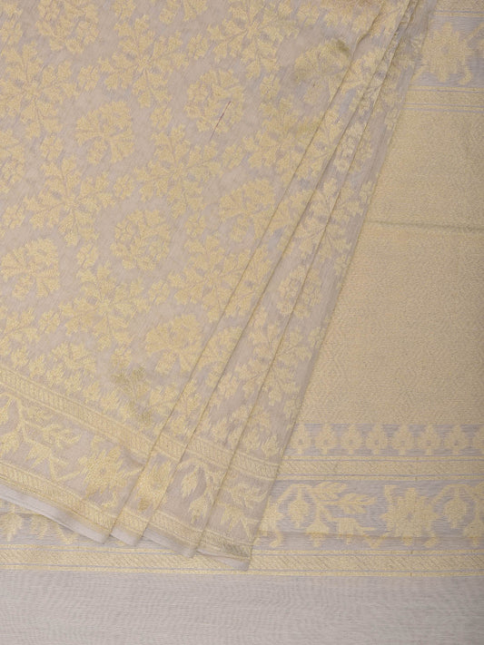 Cream Banaras Cut Work Cotton Saree with Jamdani Body and Pallu Design b0298