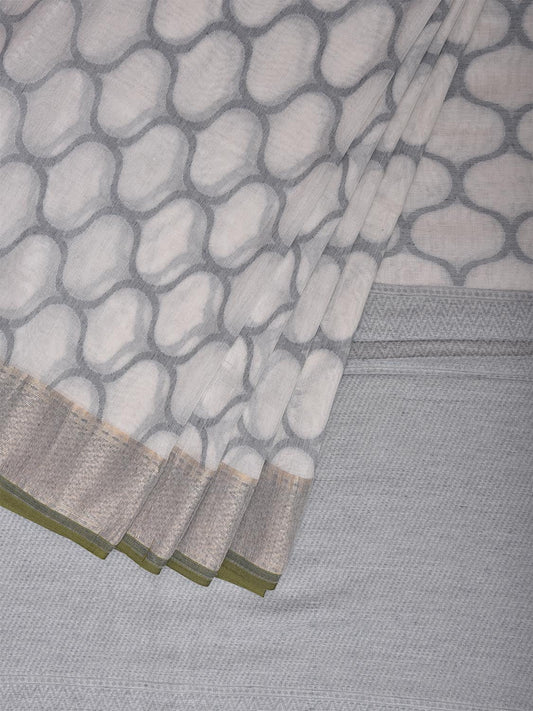 White Banaras Cut Work Cotton Saree with All Over Grill Design b0299