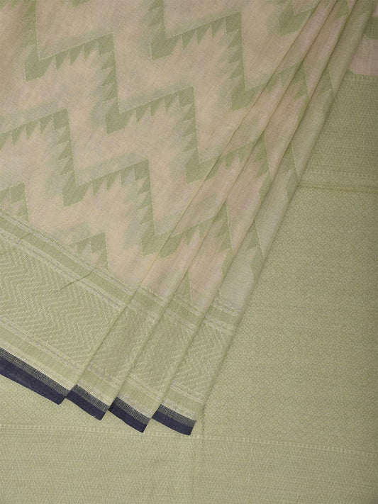 Cream and Light Green Banaras Cut Work Cotton Saree with Zig-Zag Design b0300