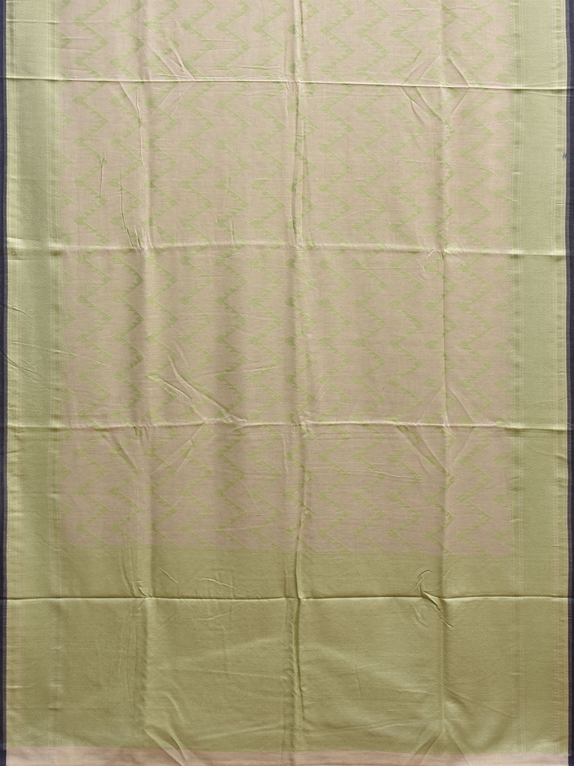 Cream and Light Green Banaras Cut Work Cotton Saree with Zig-Zag Design b0300