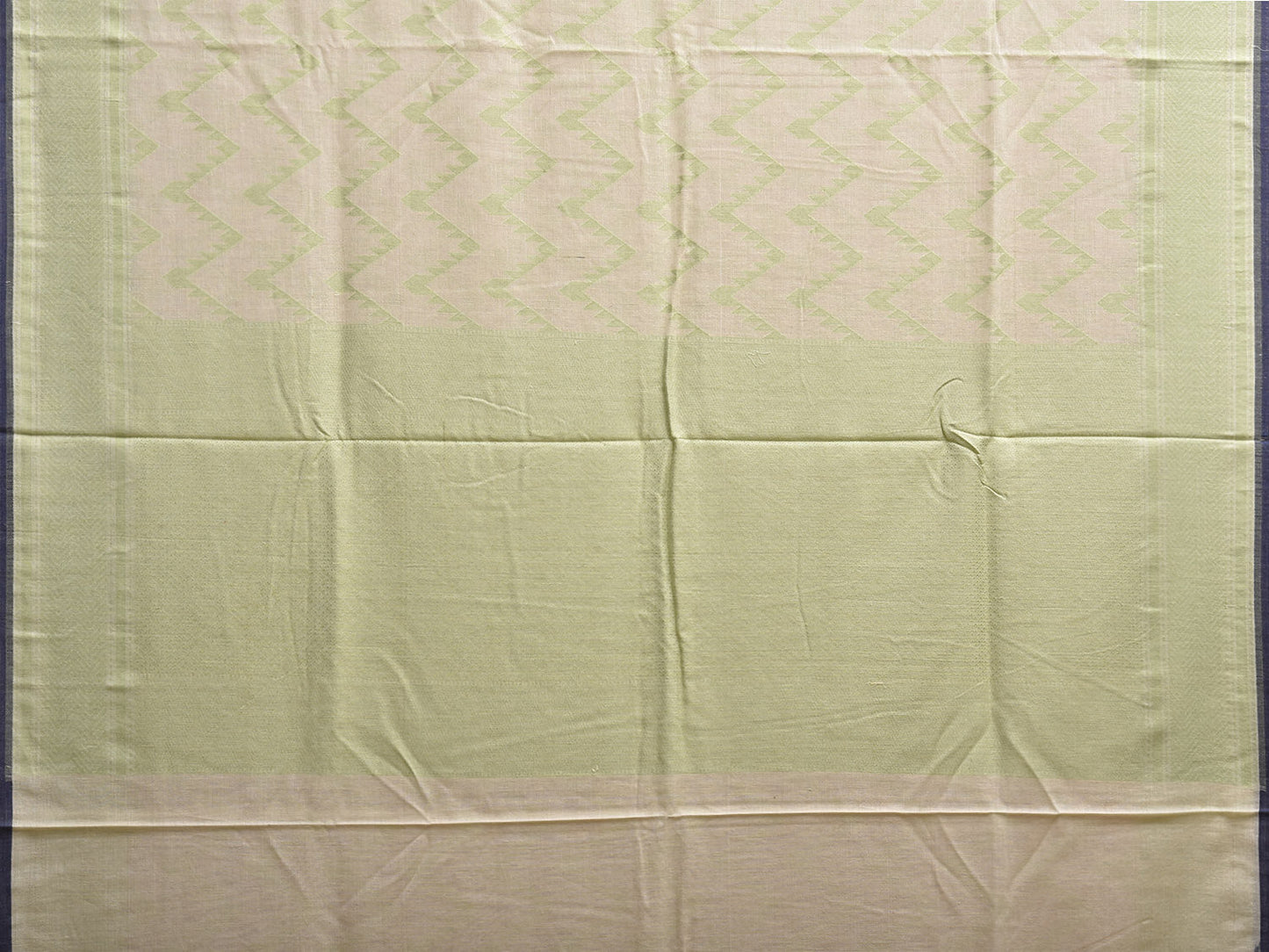 Cream and Light Green Banaras Cut Work Cotton Saree with Zig-Zag Design b0300