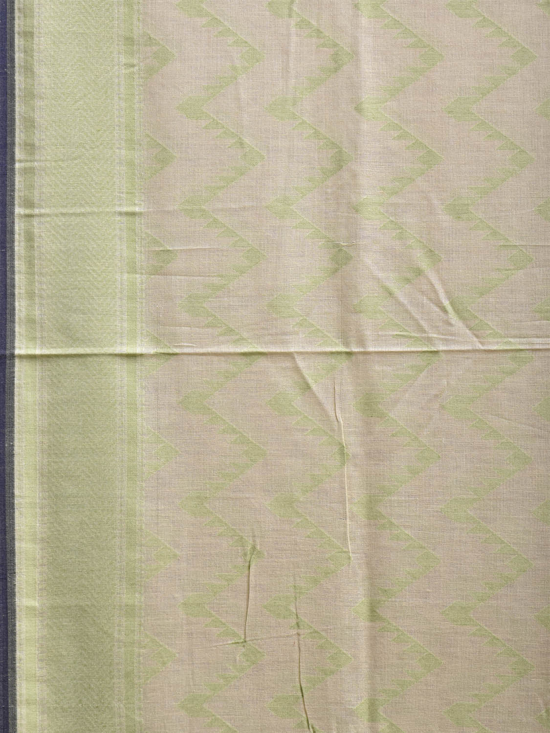 Cream and Light Green Banaras Cut Work Cotton Saree with Zig-Zag Design b0300