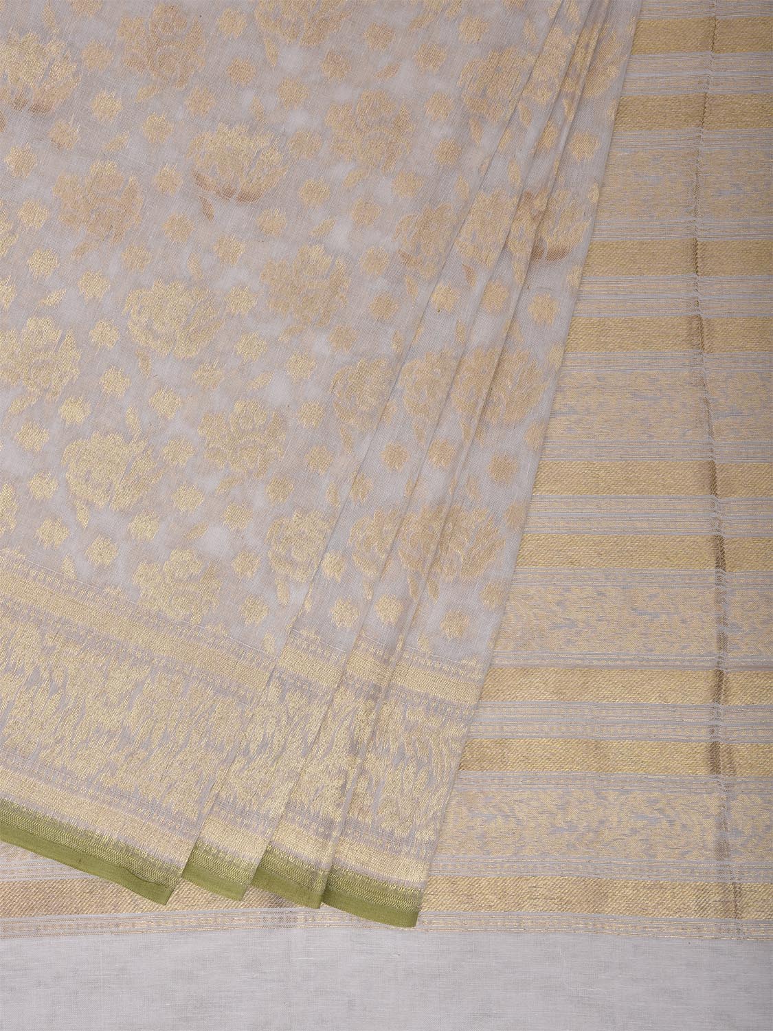 White and Cream Banaras Cut Work Cotton Saree with Jamdani Design b0303