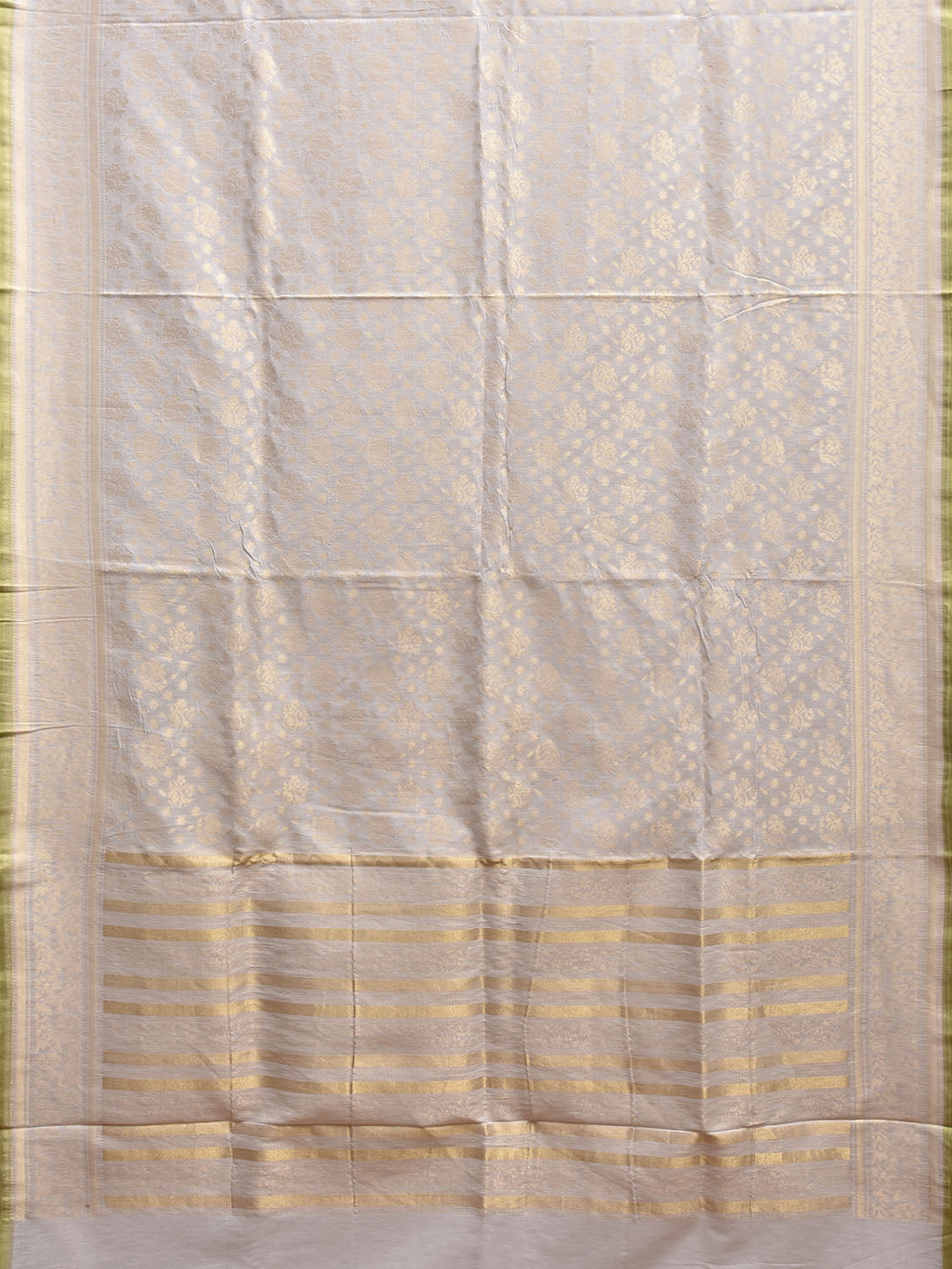 White and Cream Banaras Cut Work Cotton Saree with Jamdani Design b0303