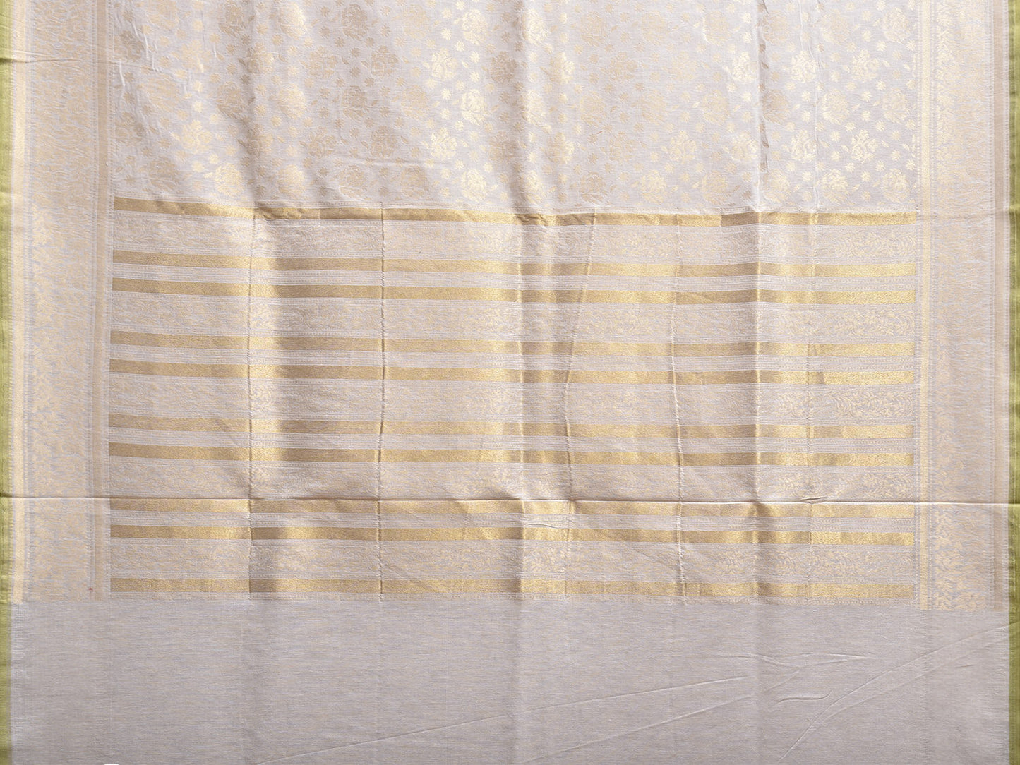White and Cream Banaras Cut Work Cotton Saree with Jamdani Design b0303