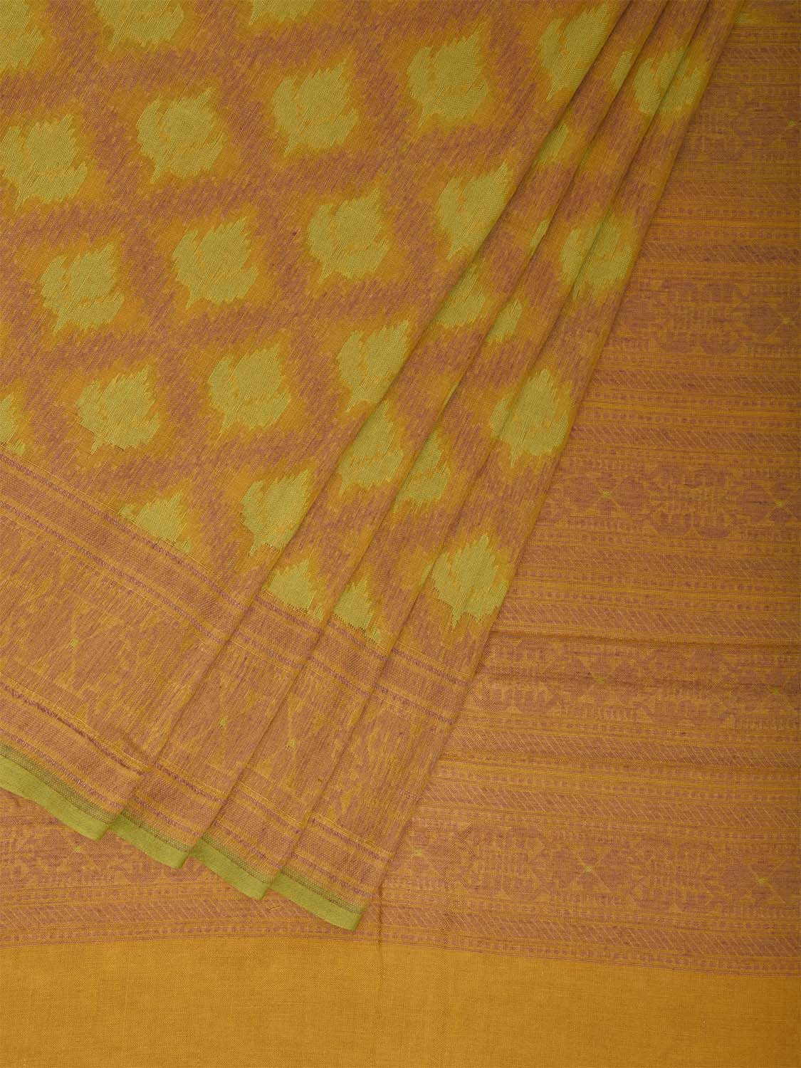 Yellow Banaras Cut Work Cotton Saree with Jamdani Grill Design b0305