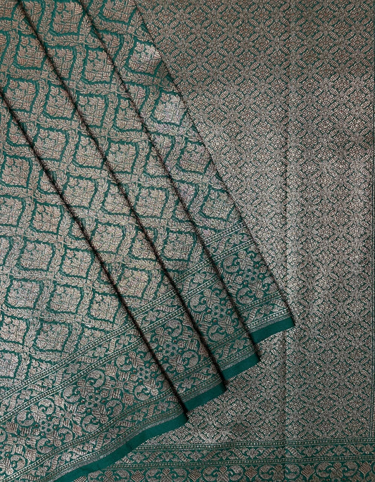 Green Banaras Katan Intricate Allover Brocade Saree with Antique Zari Border and Pallu Design b0306ds