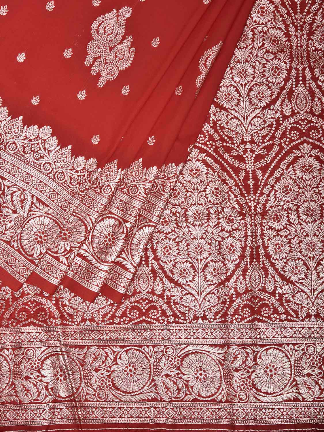 Red Banaras Viscose Silk Saree with Border and Pallu Design b0307
