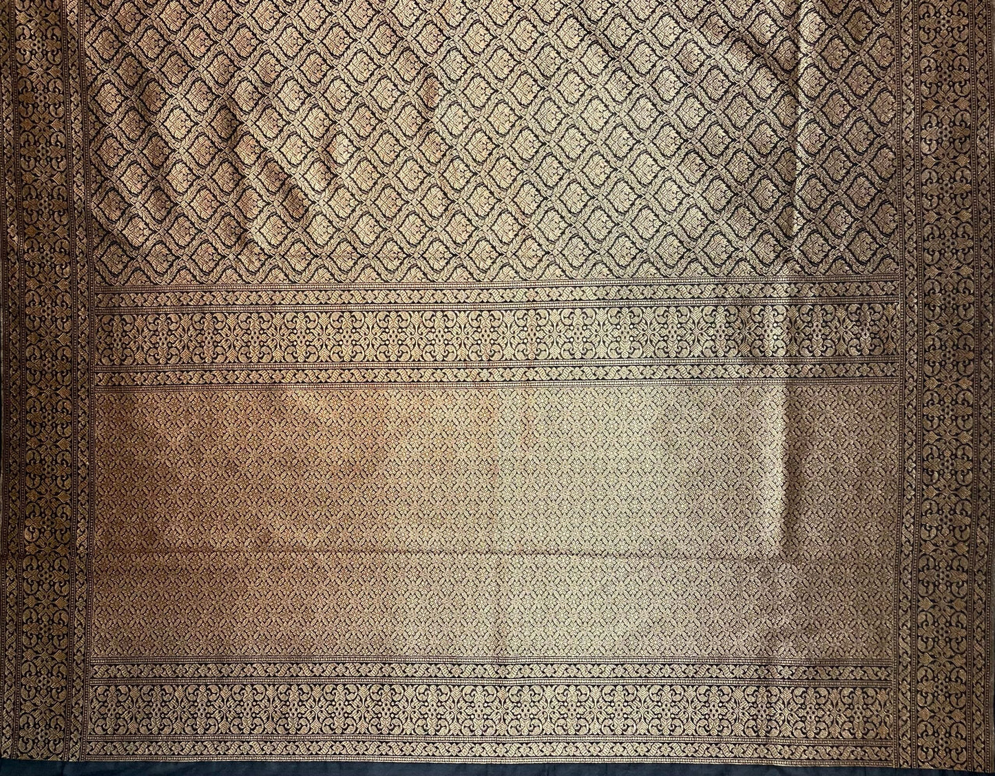 Dark Blue Banaras Katan Intricate Allover Brocade Saree with Antique Zari Border and Pallu Design b0309ds