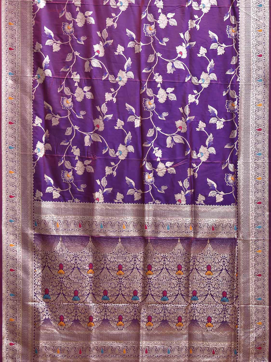 Purple Banaras Viscose Silk Saree with Floral Body and Pallu Design b0312