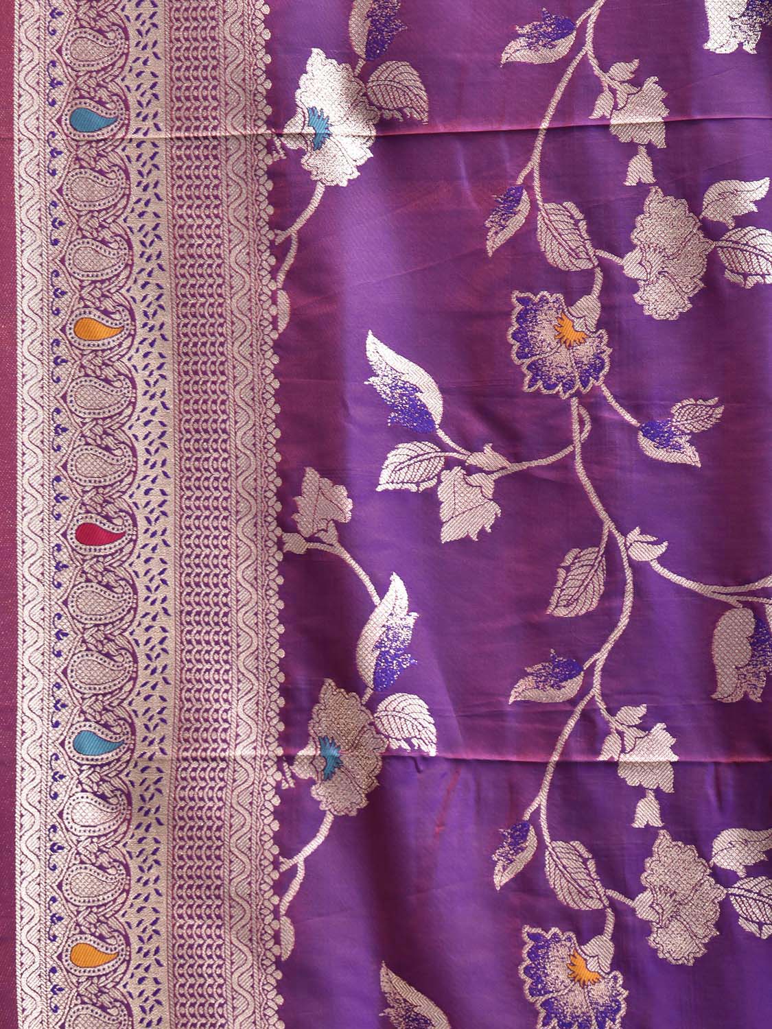Purple Banaras Viscose Silk Saree with Floral Body and Pallu Design b0312
