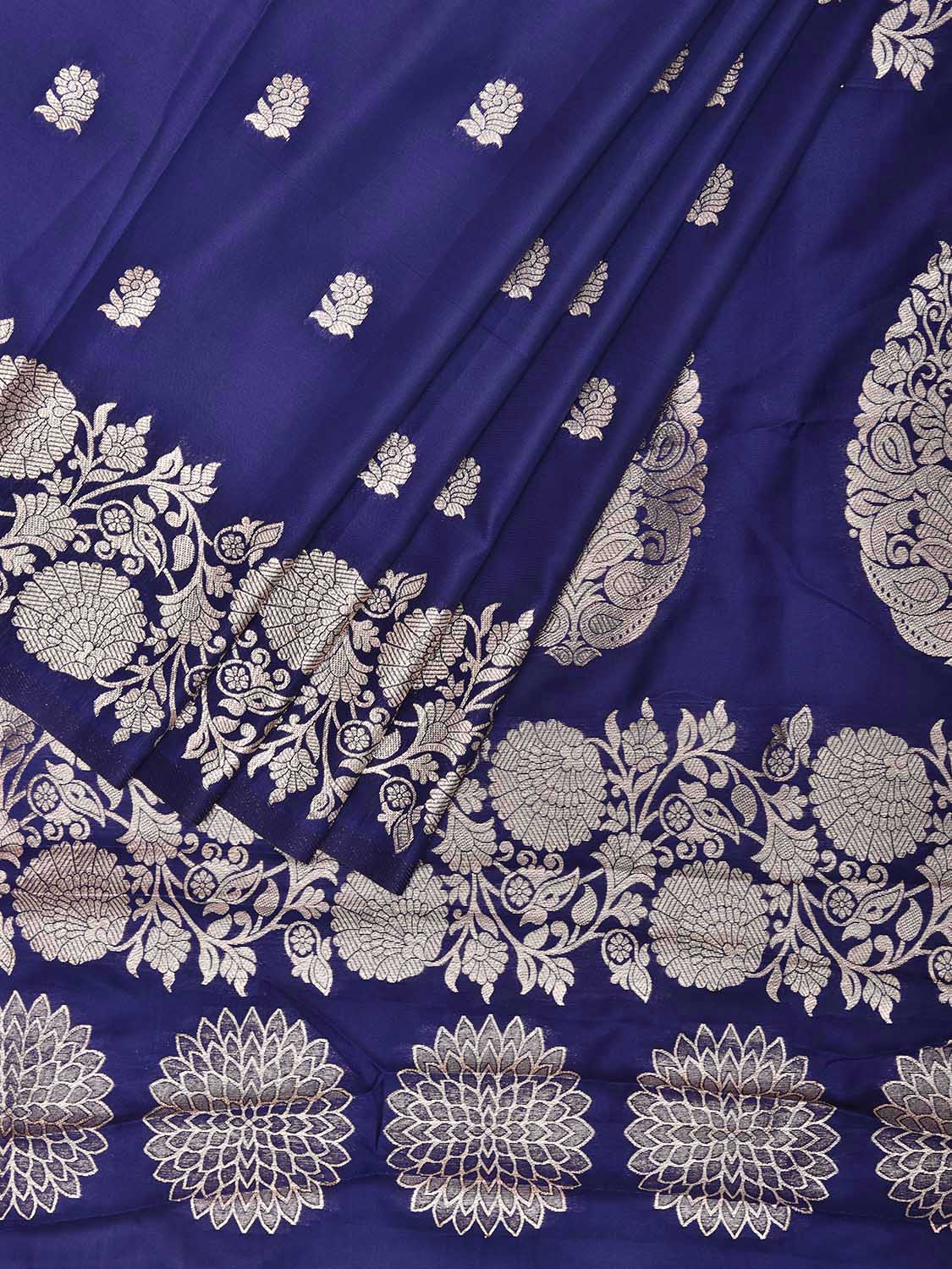 Blue Banaras Katan Viscose Saree with Pallu and Floral Border Design b315