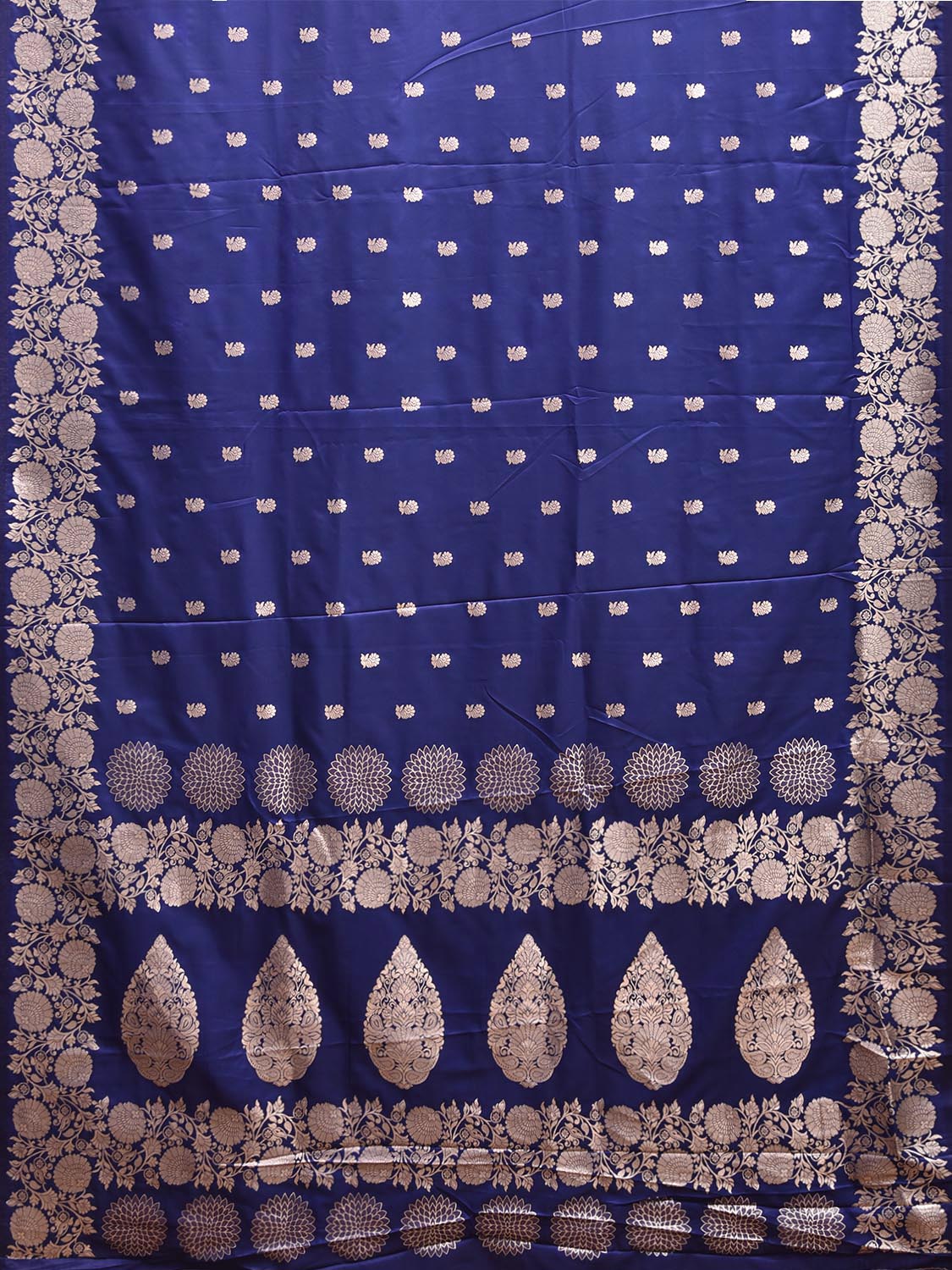 Blue Banaras Katan Viscose Saree with Pallu and Floral Border Design b315