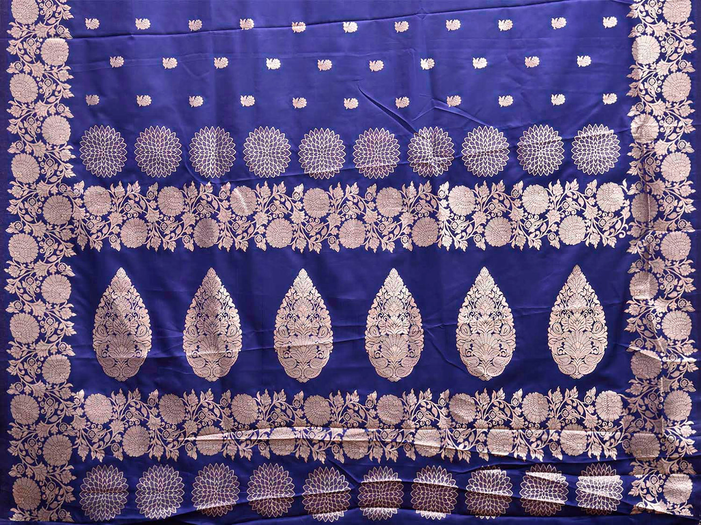 Blue Banaras Katan Viscose Saree with Pallu and Floral Border Design b315