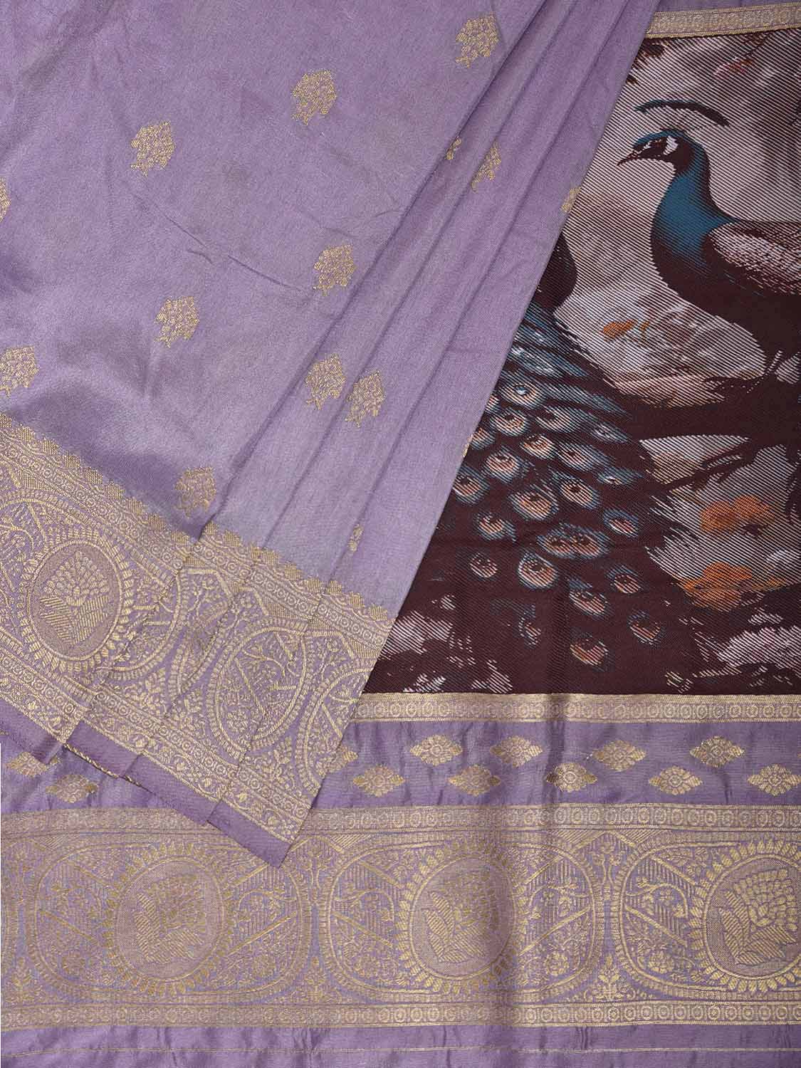Lavender Banaras Katan Viscose Saree with Peacocks Pallu and Border Design b0318