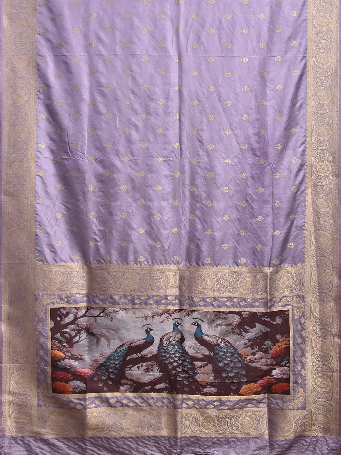 Lavender Banaras Katan Viscose Saree with Peacocks Pallu and Border Design b0318