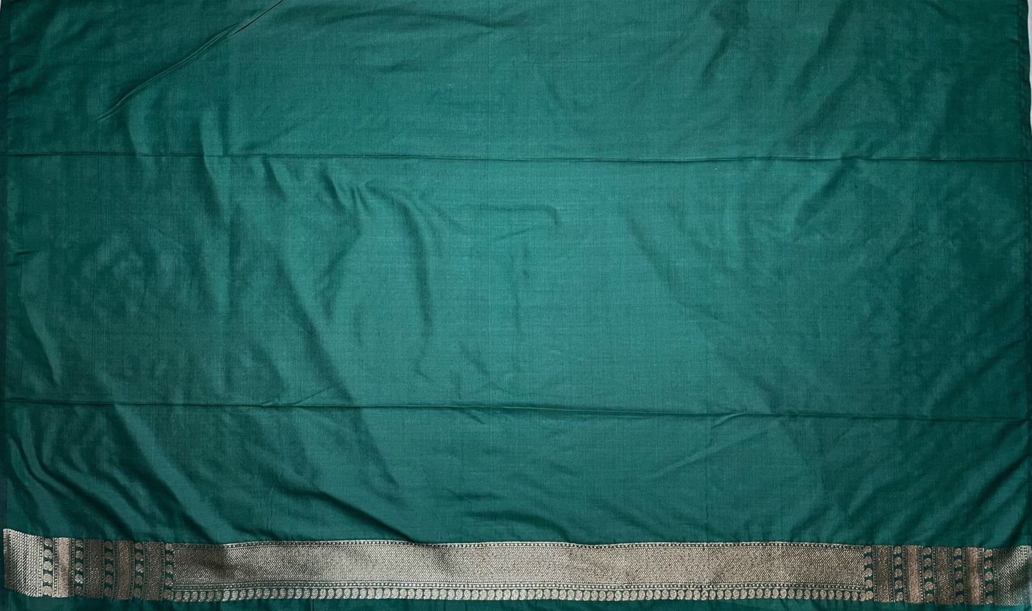 Teal Banaras Katan Intricate Allover Brocade Saree with Antique Zari Border and Pallu Design b0318ds