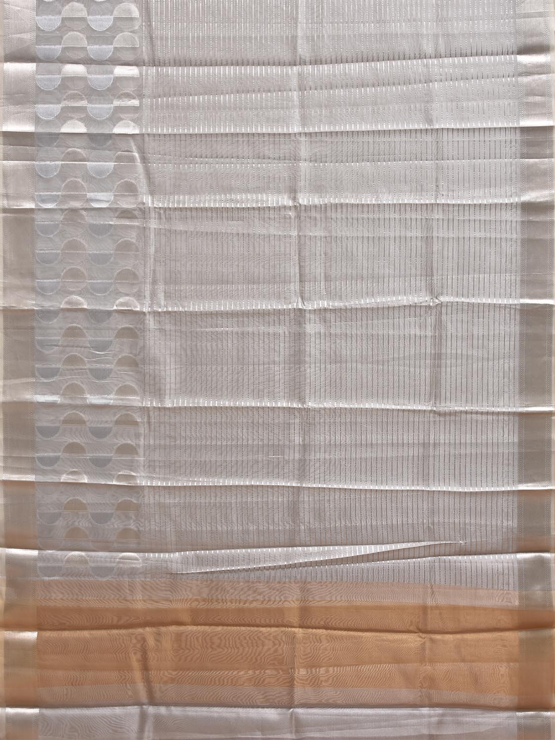 Silver and Mustard Banaras Tissue Saree with Strips and Border Design b0327