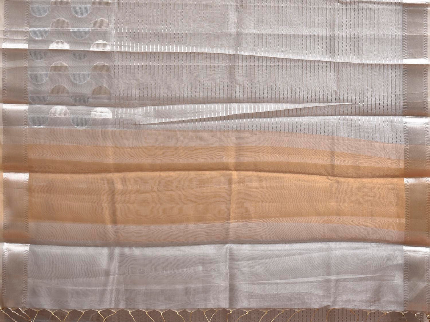 Silver and Mustard Banaras Tissue Saree with Strips and Border Design b0327