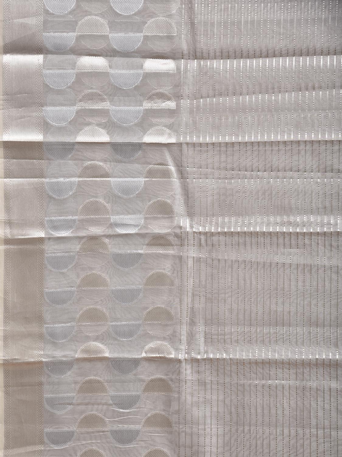 Silver and Mustard Banaras Tissue Saree with Strips and Border Design b0327