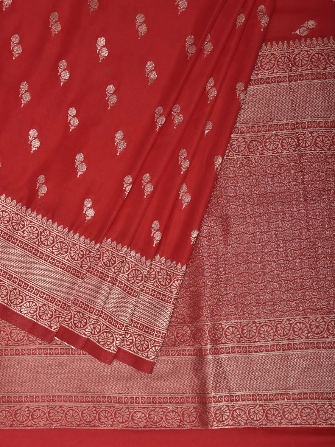 Red Banaras Katan Saree with Border and Pallu Design b0328