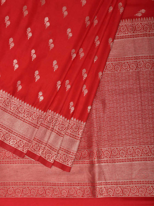Red Banaras Katan Saree with Border and Pallu Design b0328