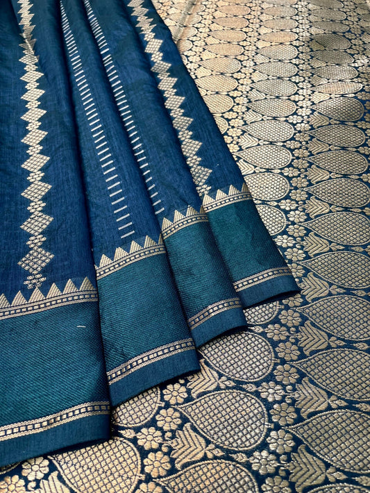 Blue Banaras Katan Saree with Border and Pallu Design b0329ds