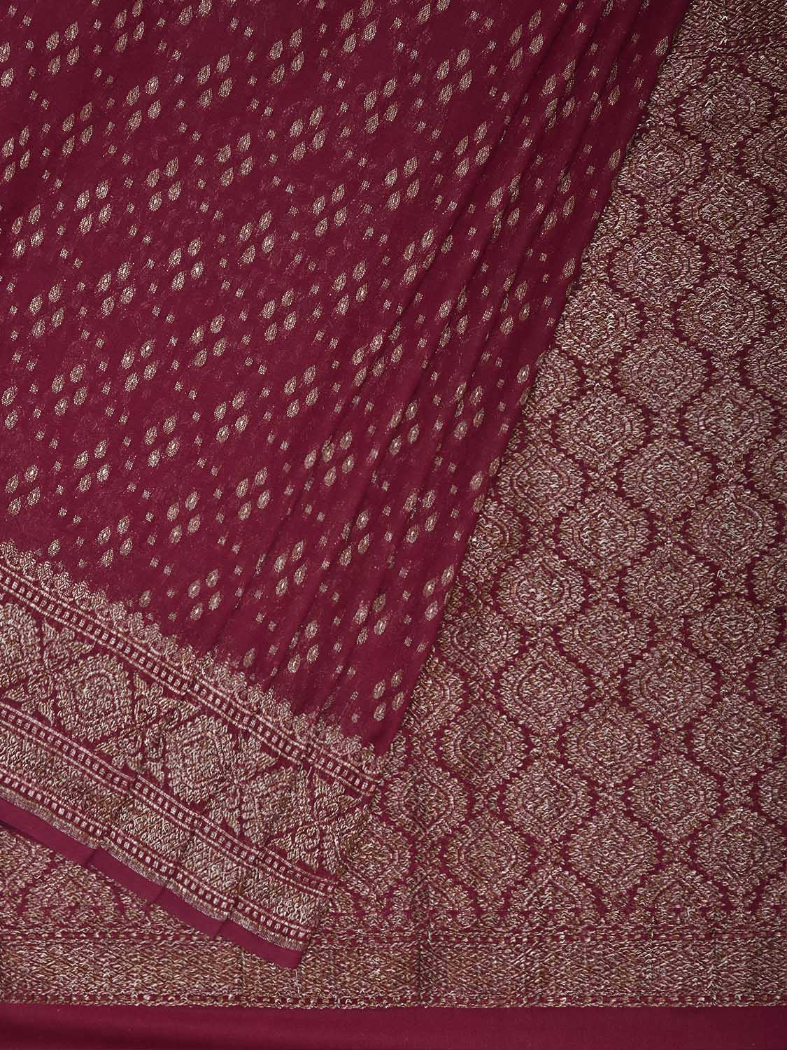 Wine Banaras Georgette Saree with Pallu and Border Design b0330
