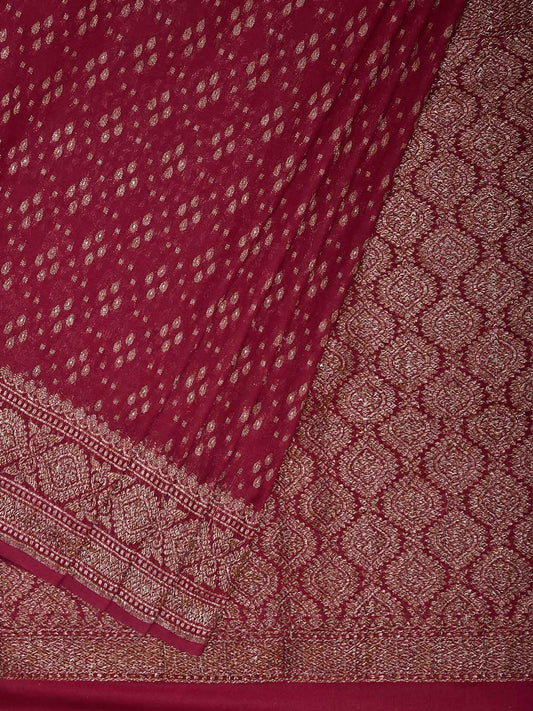 Wine Banaras Georgette Saree with Pallu and Border Design b0330