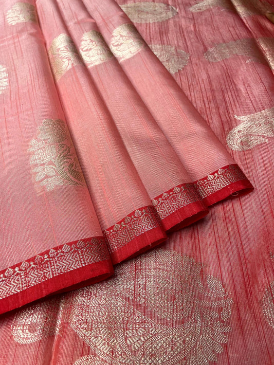 Peach Banaras Katan Saree with Border and Pallu Design b0330ds