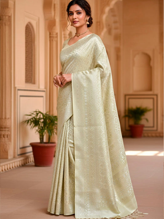 Light Green Banaras Katan Saree with All Over Tissue Brocade Design b0331