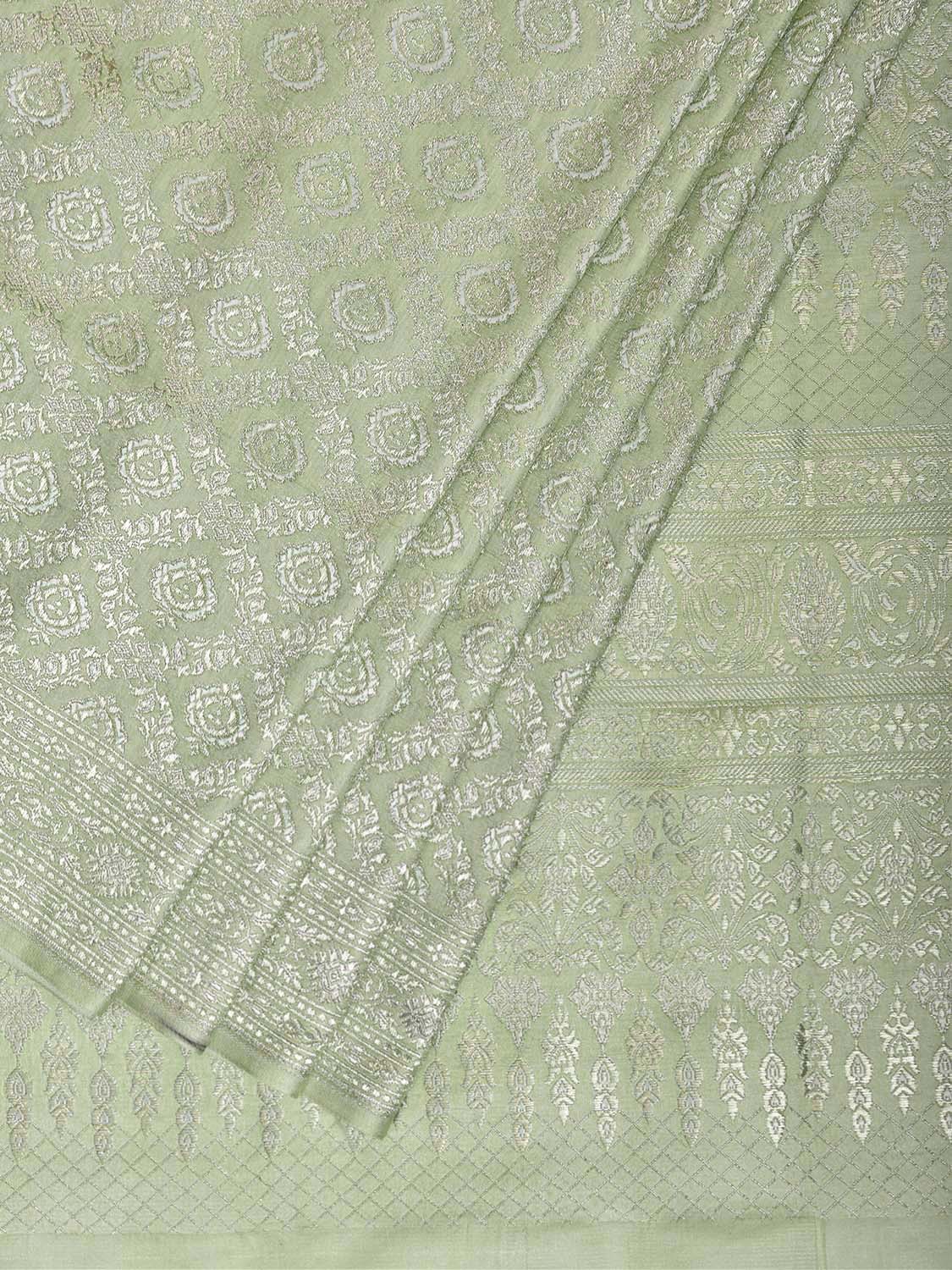 Light Green Banaras Katan Saree with All Over Tissue Brocade Design b0331