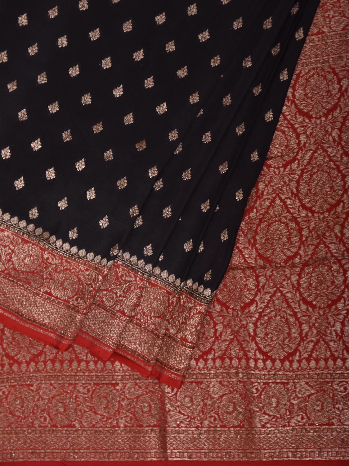 Black and Red Banaras Georgette Saree with Pallu and Border Design b0333