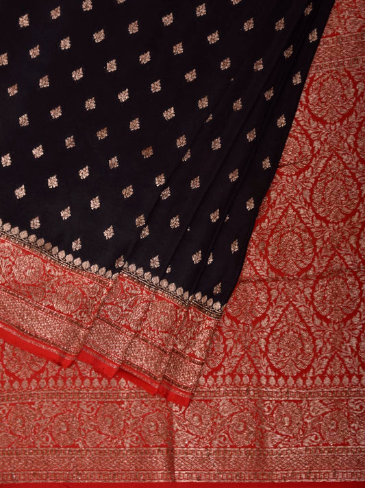 Black and Red Banaras Georgette Saree with Pallu and Border Design b0333