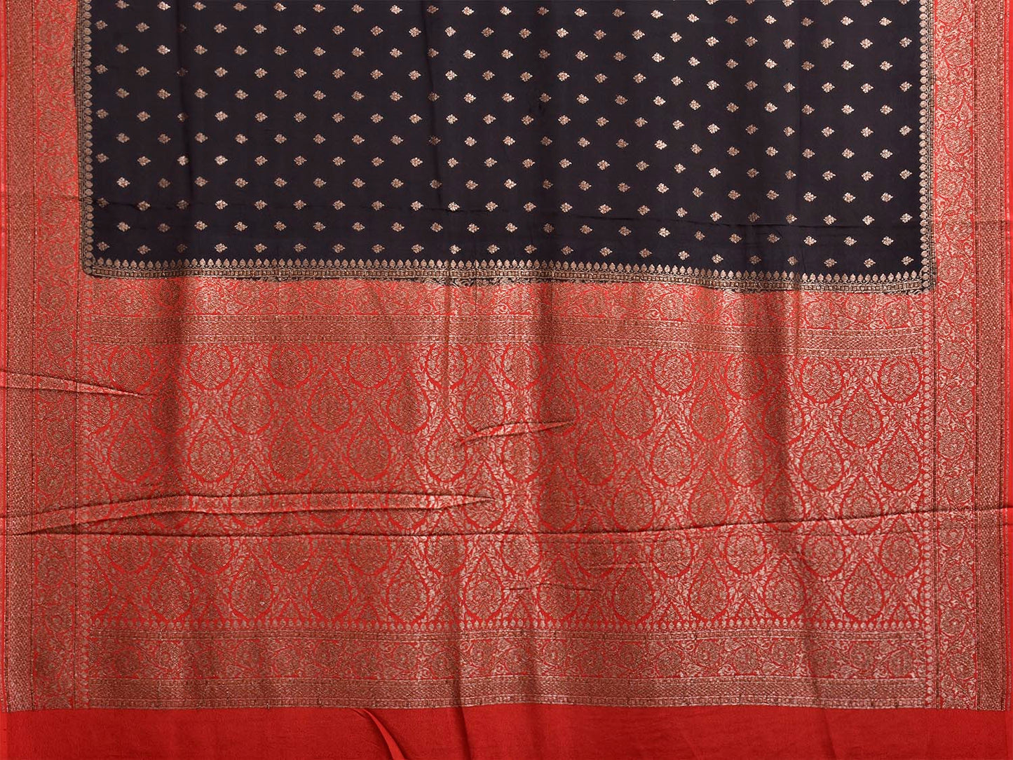 Black and Red Banaras Georgette Saree with Pallu and Border Design b0333