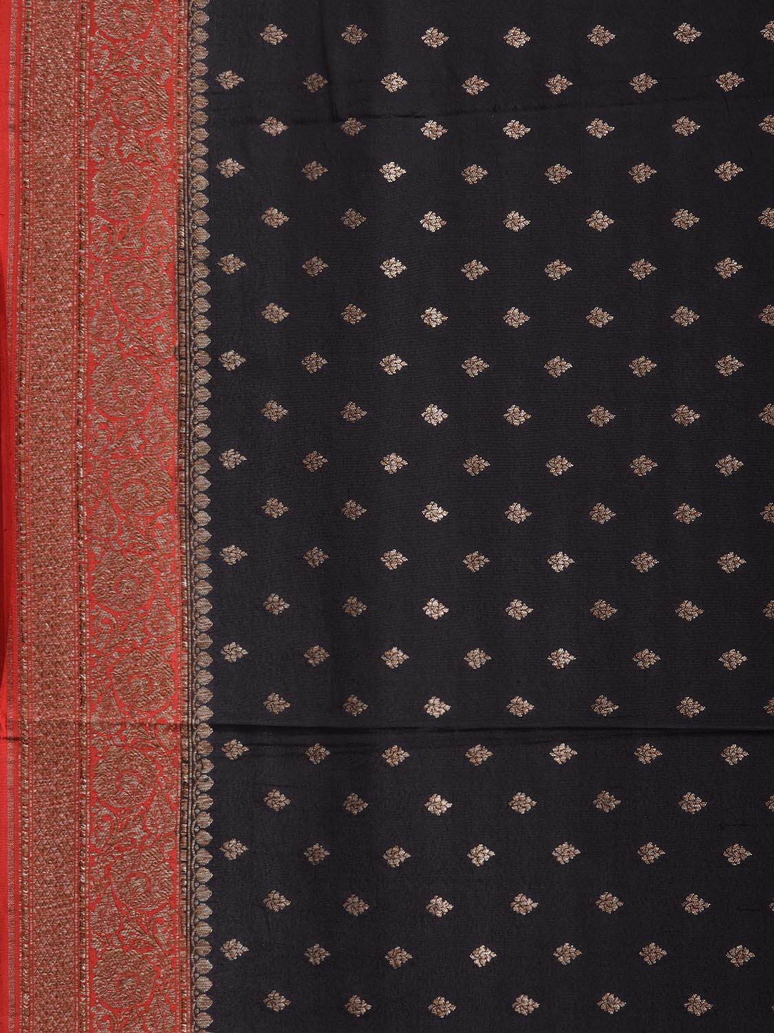 Black and Red Banaras Georgette Saree with Pallu and Border Design b0333