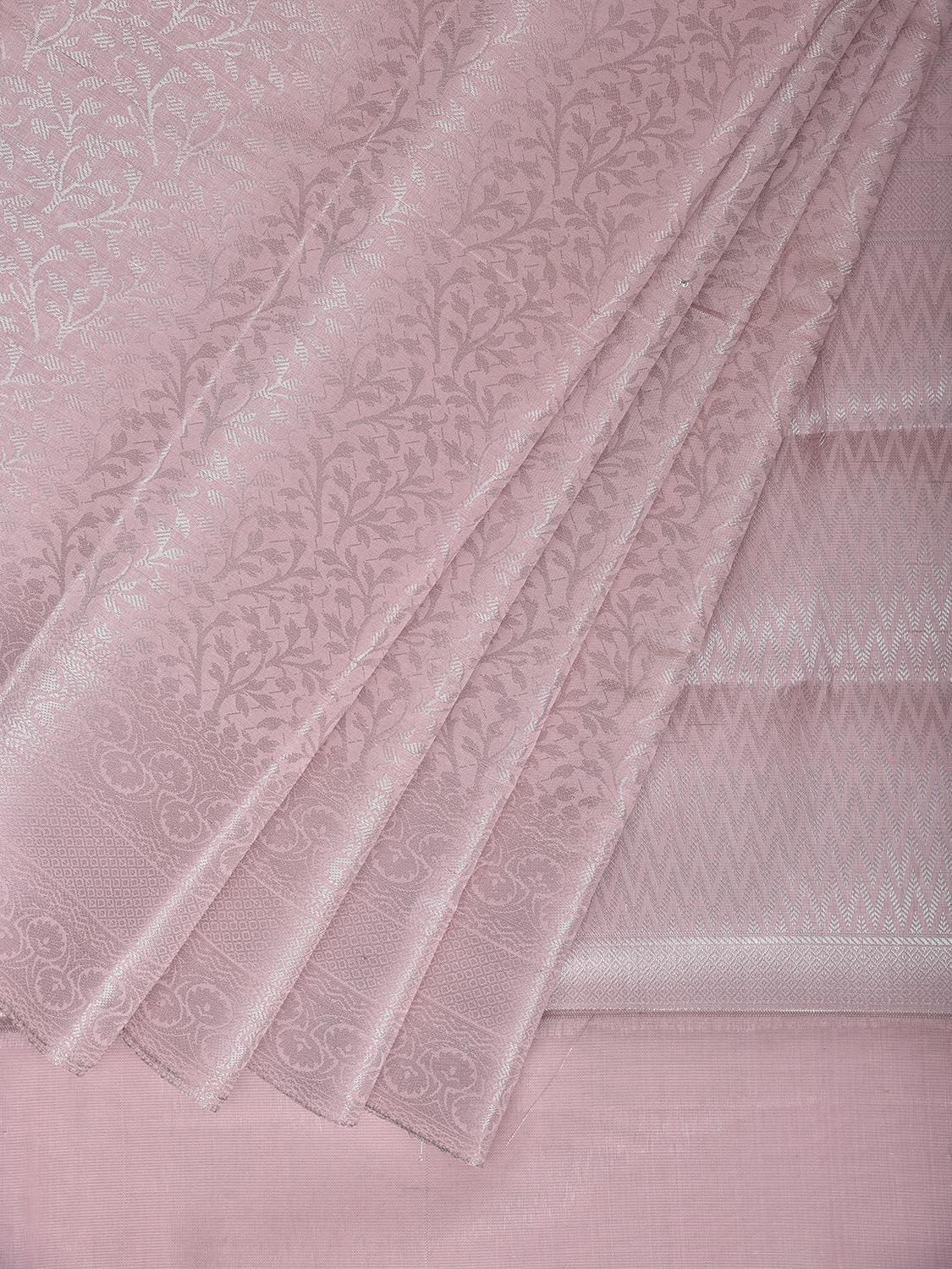Baby Pink Banaras Katan Saree with All Over Floral Design b0337