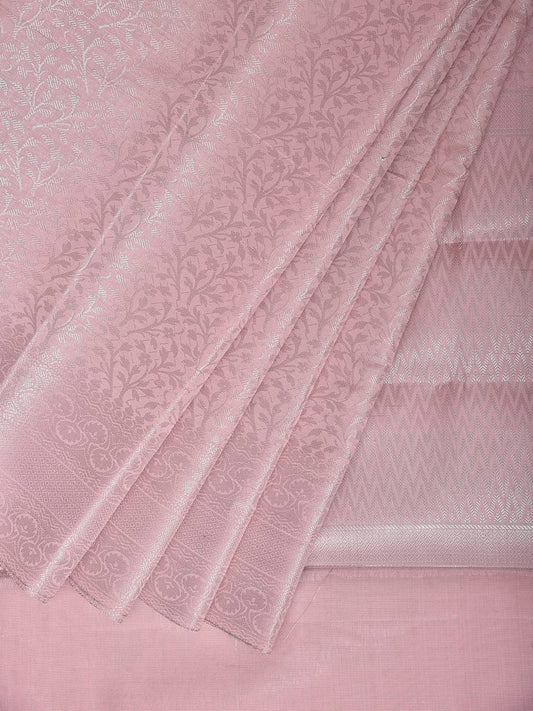 Baby Pink Banaras Katan Saree with All Over Floral Design b0337
