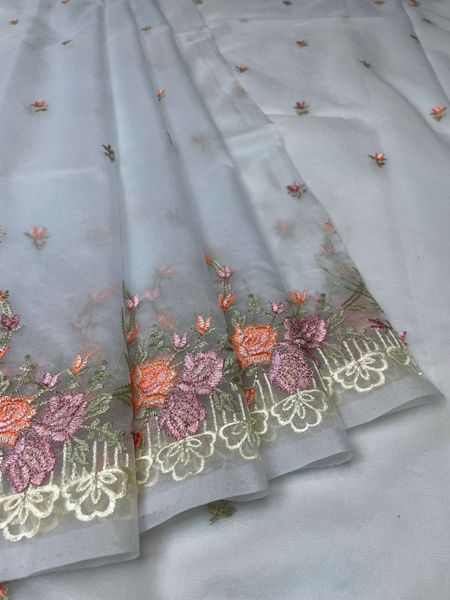 Blue Organza Saree Embroidery with Butta and Border Design b0337ds