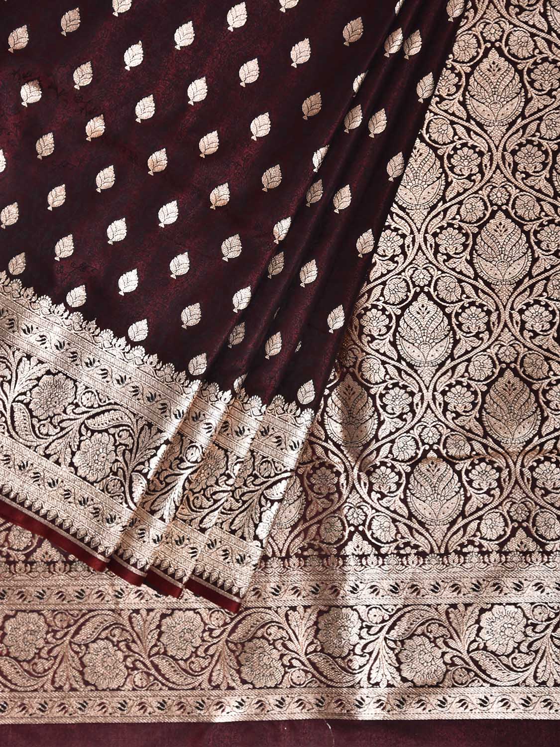 Wine Banaras Katan Saree with Border and Pallu Design b0338