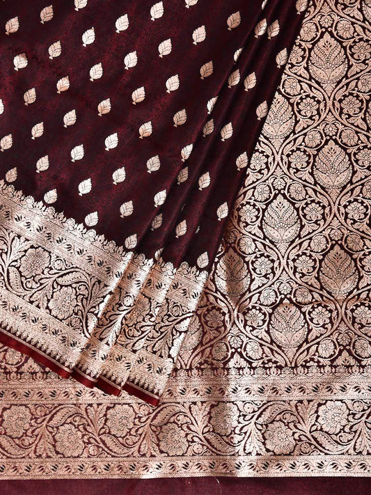 Wine Banaras Katan Saree with Border and Pallu Design b0338