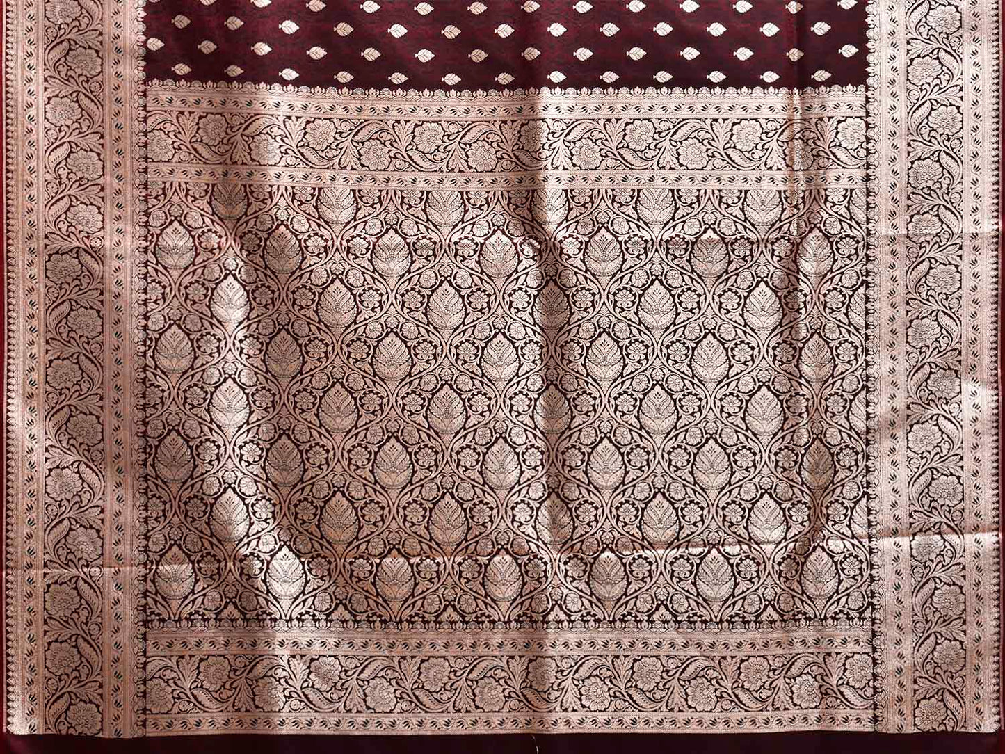 Wine Banaras Katan Saree with Border and Pallu Design b0338