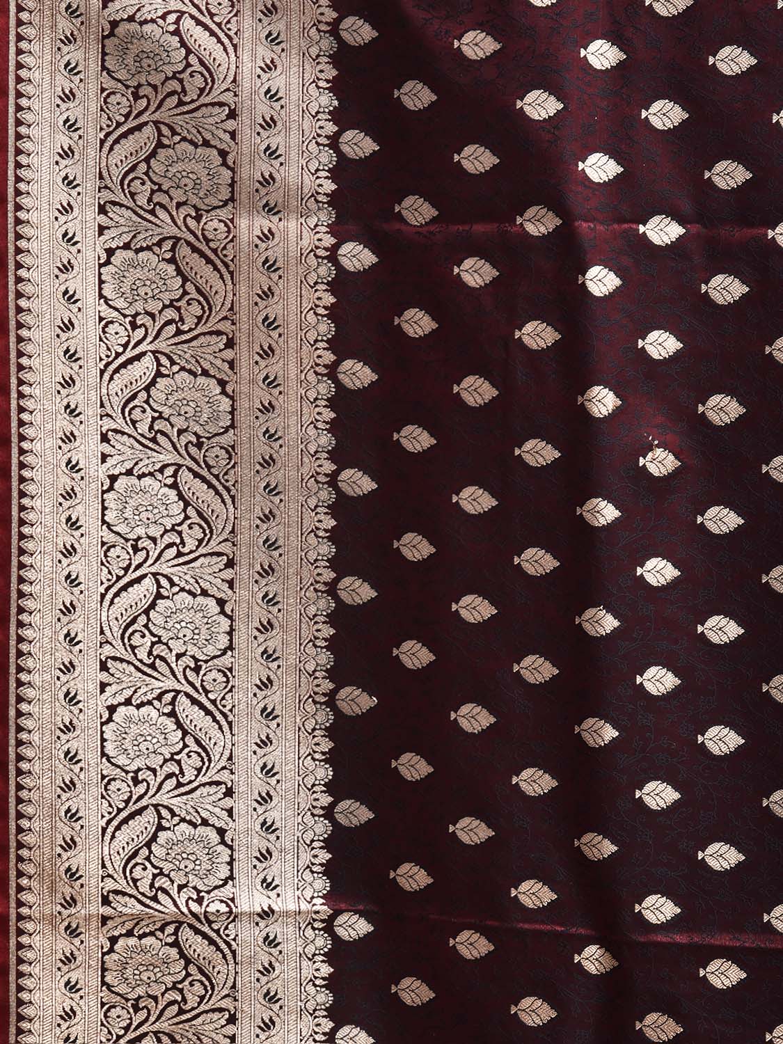 Wine Banaras Katan Saree with Border and Pallu Design b0338