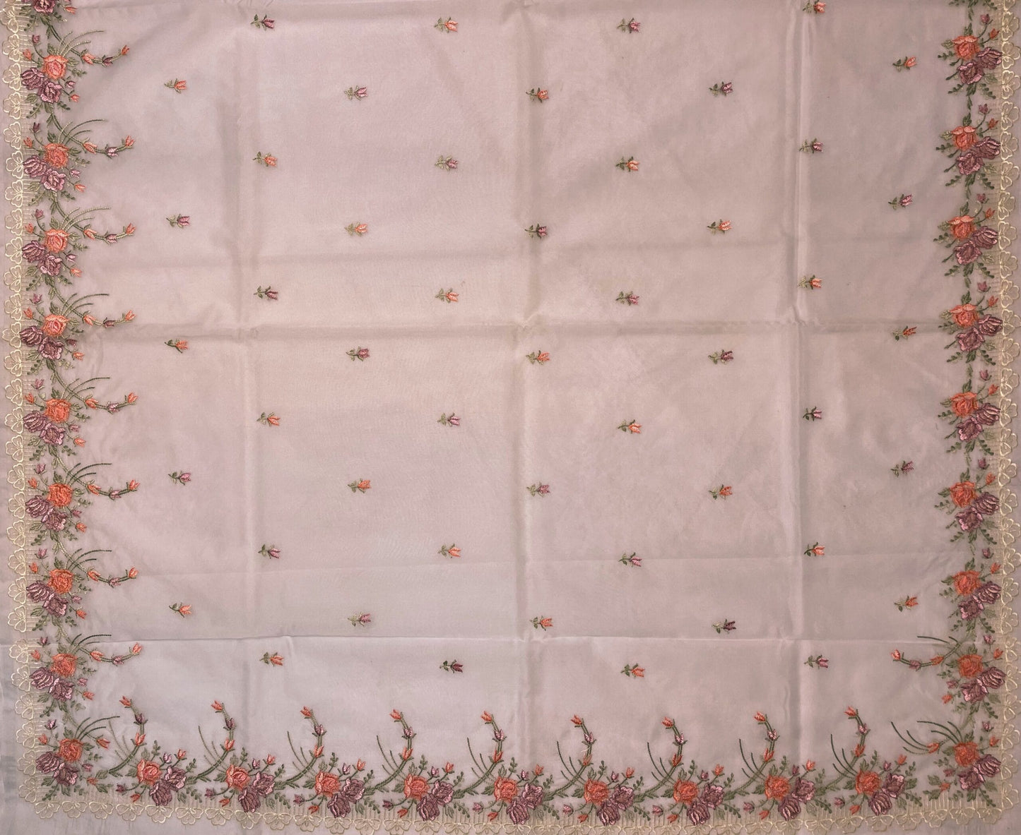 Pink Organza Saree Embroidery with Butta and Border Design b0338ds