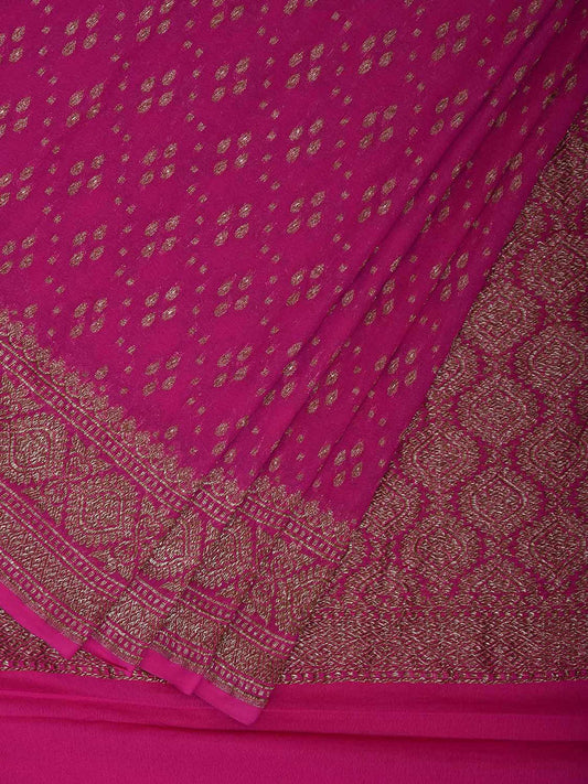 Pink Banaras Georgette Saree with Pallu and Border Design b0339