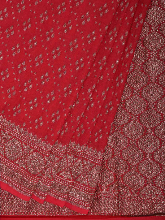 Red Banaras Georgette Saree with Pallu and Border Design b0340