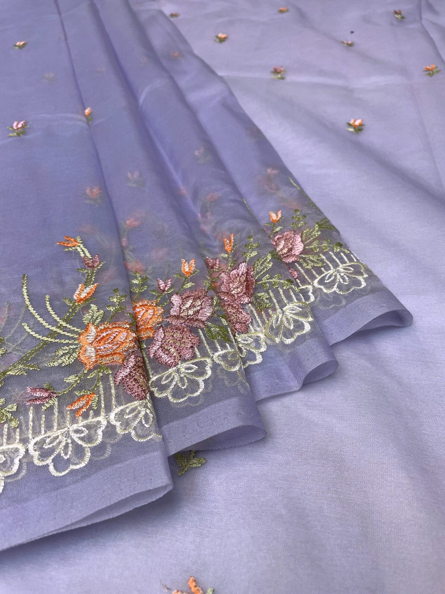 Purple Organza Saree Embroidery with Butta and Border Design b0340ds