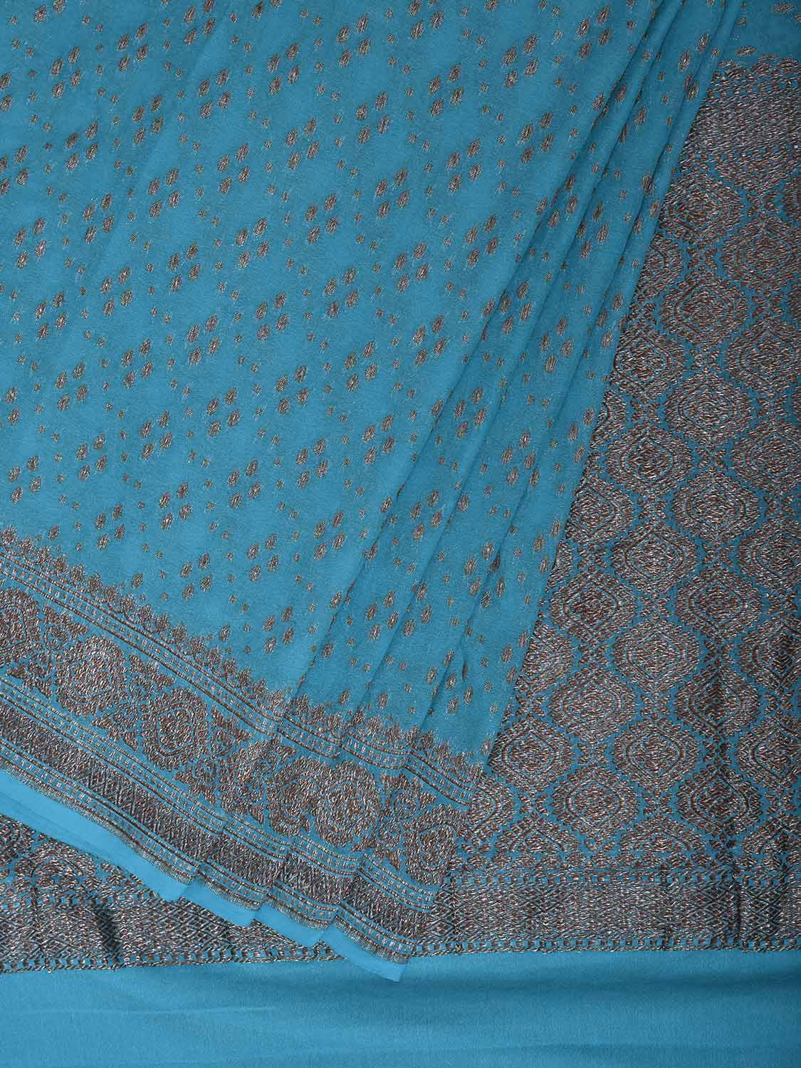 Blue Banaras Georgette Saree with Pallu and Border Design b0341