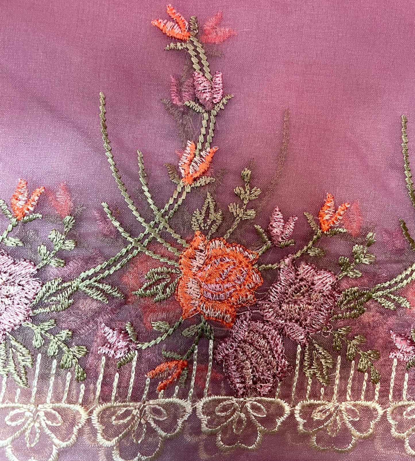 Lavender Organza Saree Embroidery with Butta and Border Design b0341ds